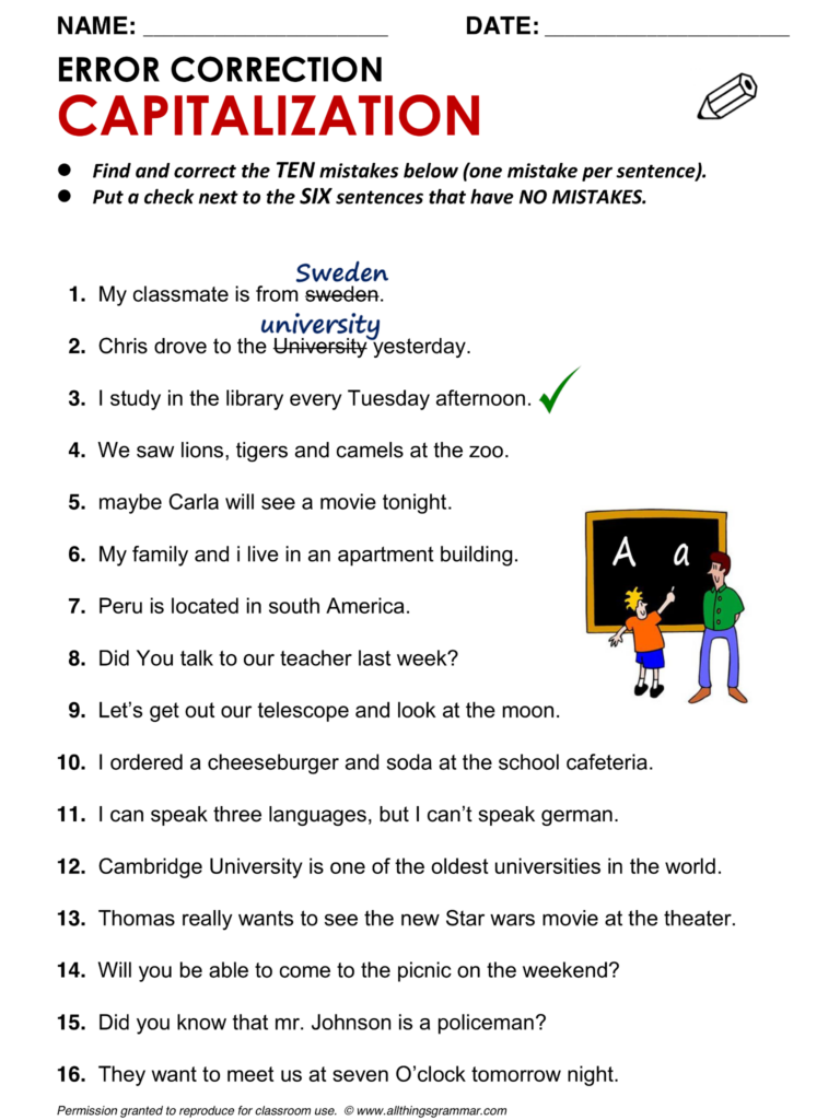 10 Correcting Sentences Capitalization And Punctuation Worksheets 