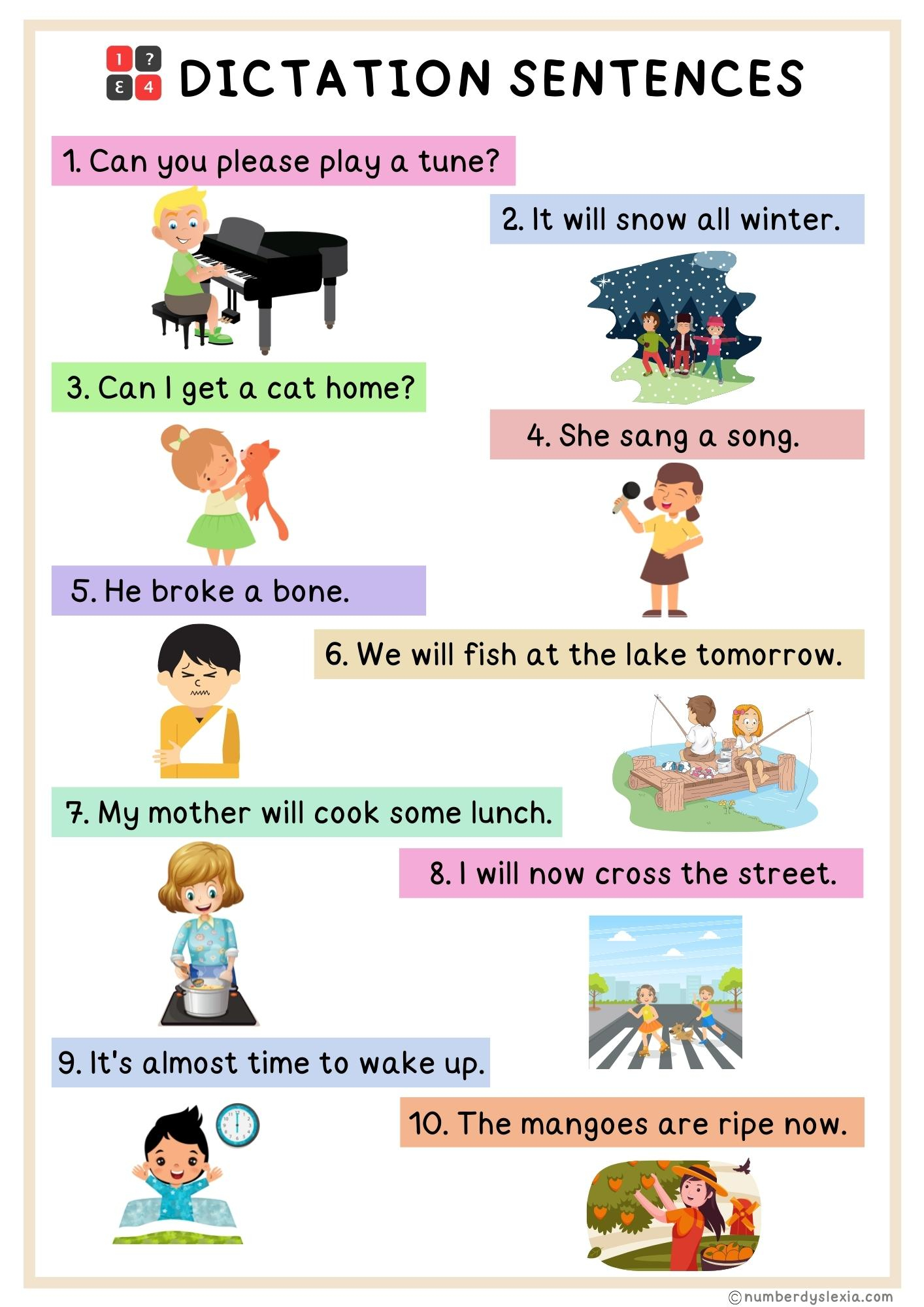 10 Dictation Sentences For Kindergarteners PDF Included Number Dyslexia