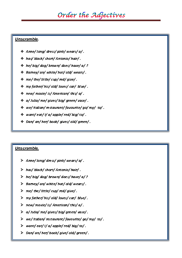 101 FREE Word Order Worksheets