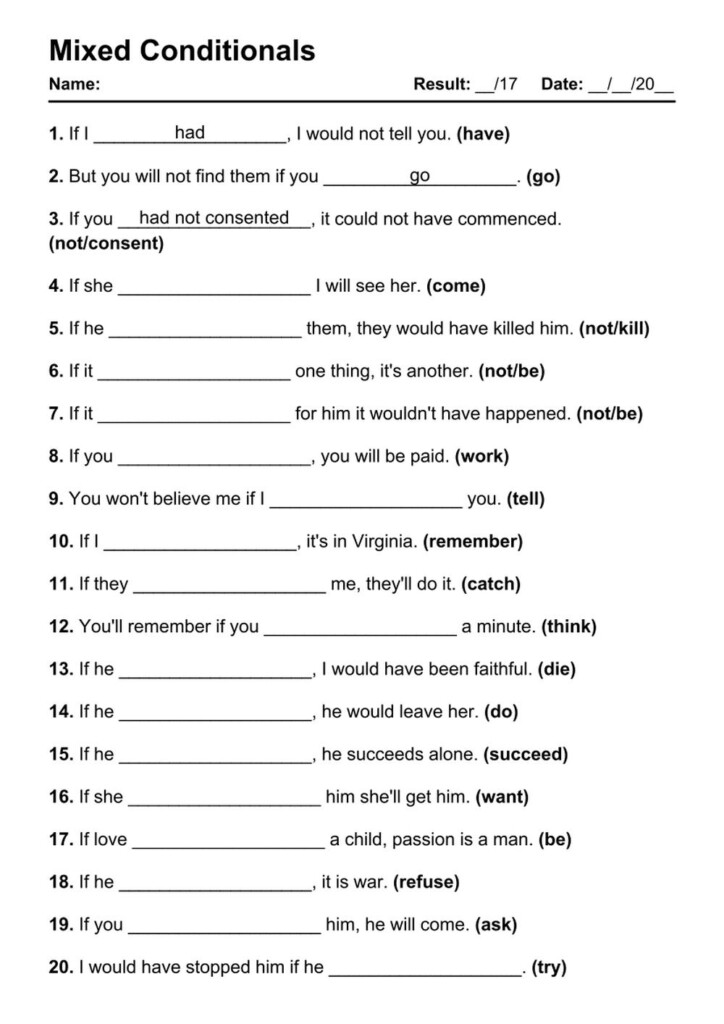 101 Printable Mixed Conditionals PDF Worksheets With Answers Grammarism