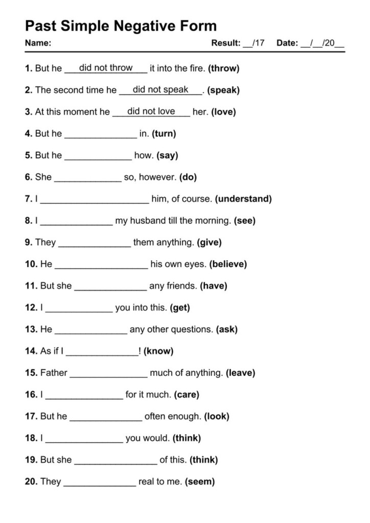 101 Printable Past Simple Negative PDF Worksheets With Answers Grammarism