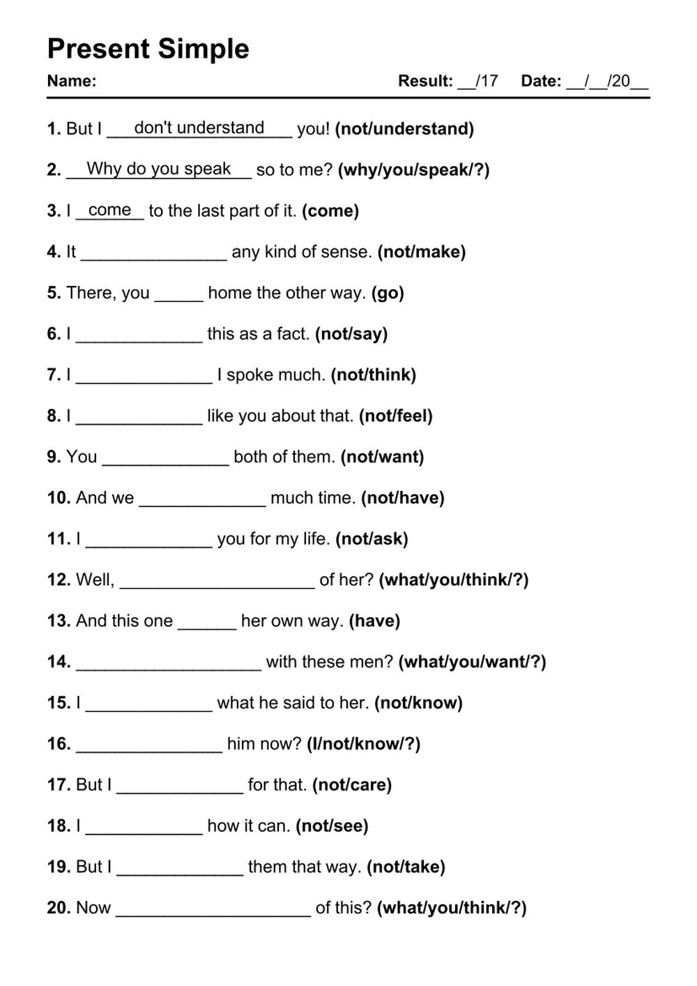 101 Printable Present Simple PDF Worksheets With Answers Grammarism