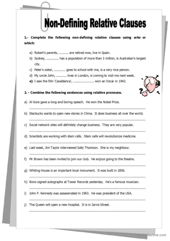 13 Relative Clauses Non defining English ESL Worksheets Pdf 