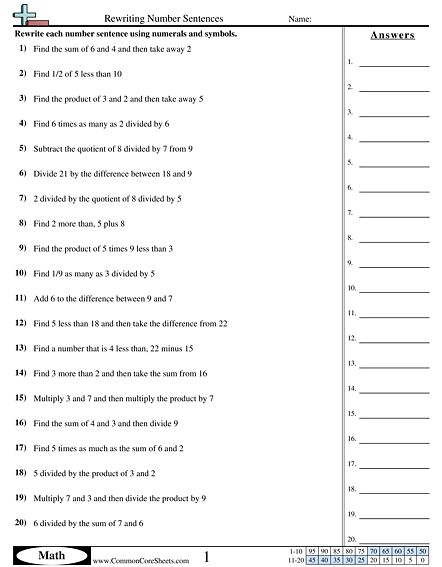 13 Worksheets Writing Equivalent Number Sentences Kids Worksheets