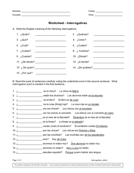 17 Spanish Interrogatives Worksheet pdf Worksheeto