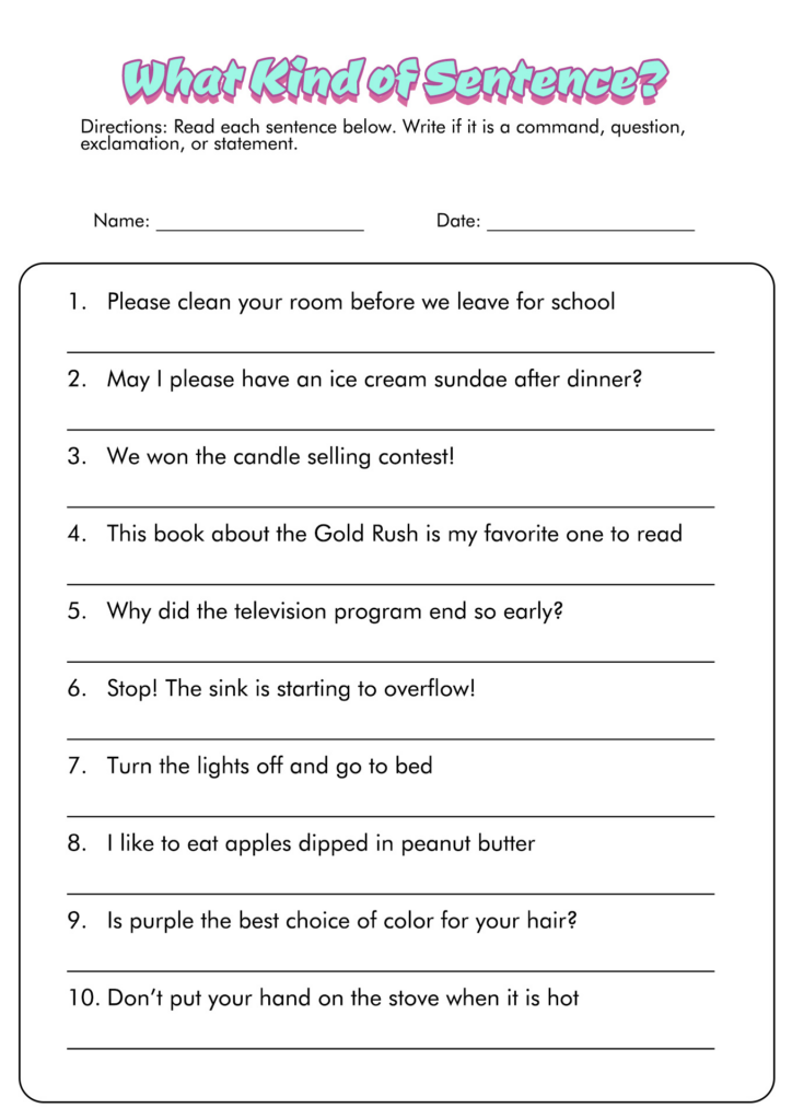 18 4 Types Of Sentences Worksheets Free PDF At Worksheeto