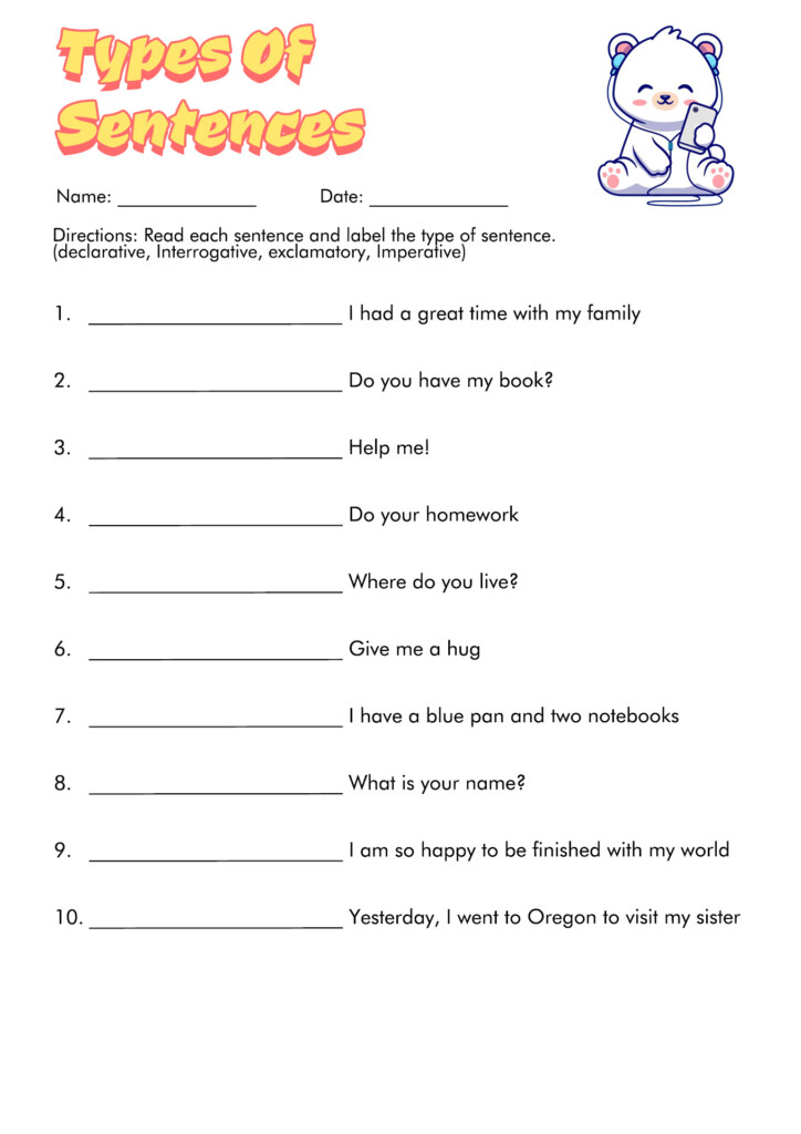 18 4 Types Of Sentences Worksheets Free PDF At Worksheeto