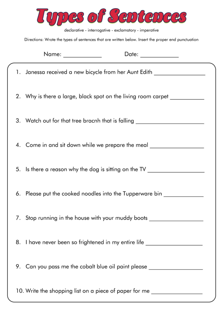 18 4 Types Of Sentences Worksheets Worksheeto