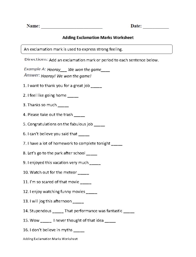 18 Exclamation Worksheets 1st Grade Worksheeto