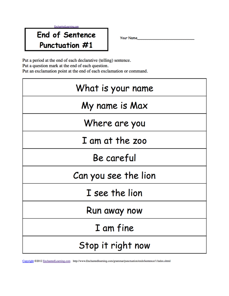 1st Grade Punctuation Worksheet Pdf