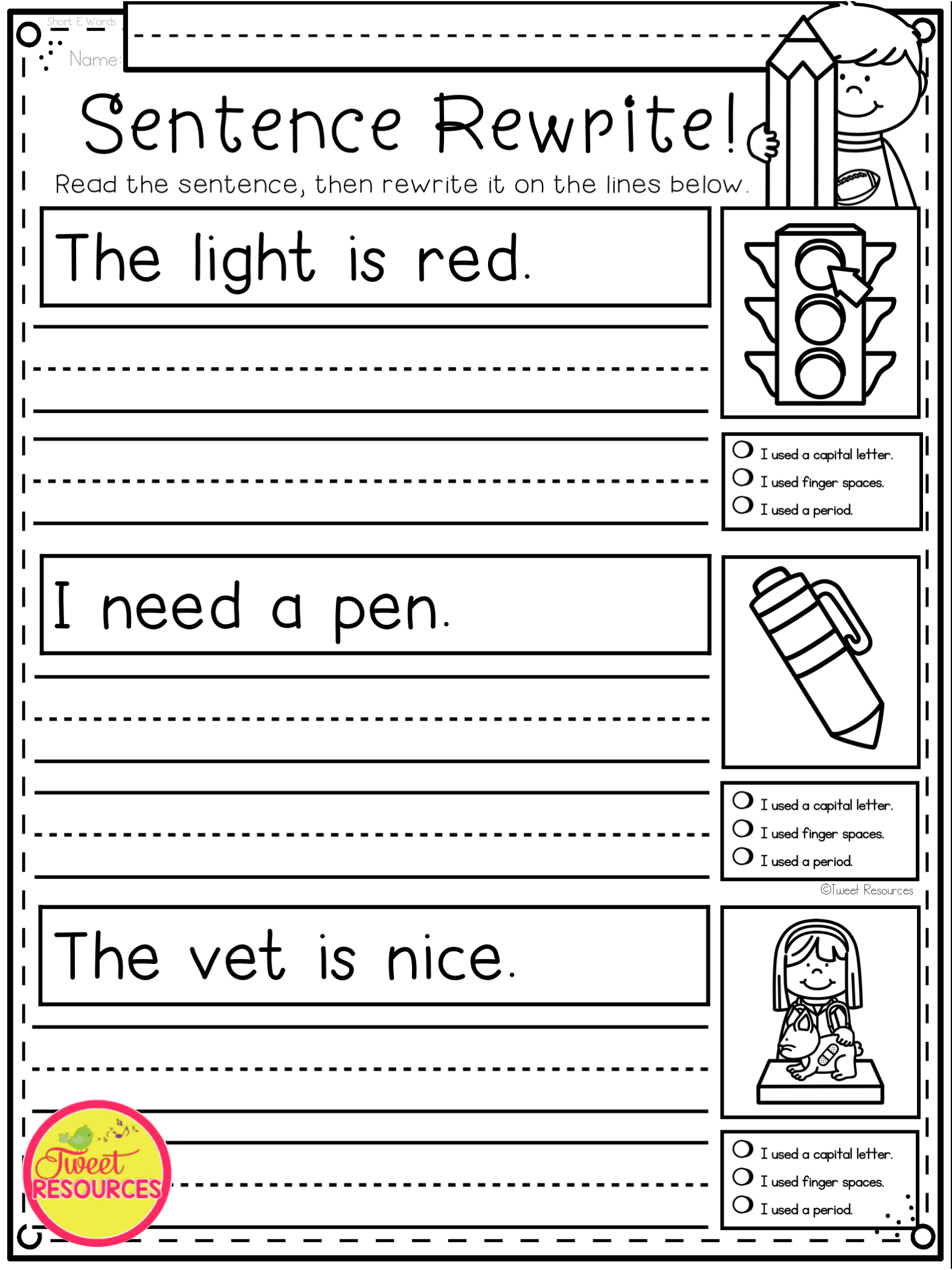 1st Grade Sentences To Write
