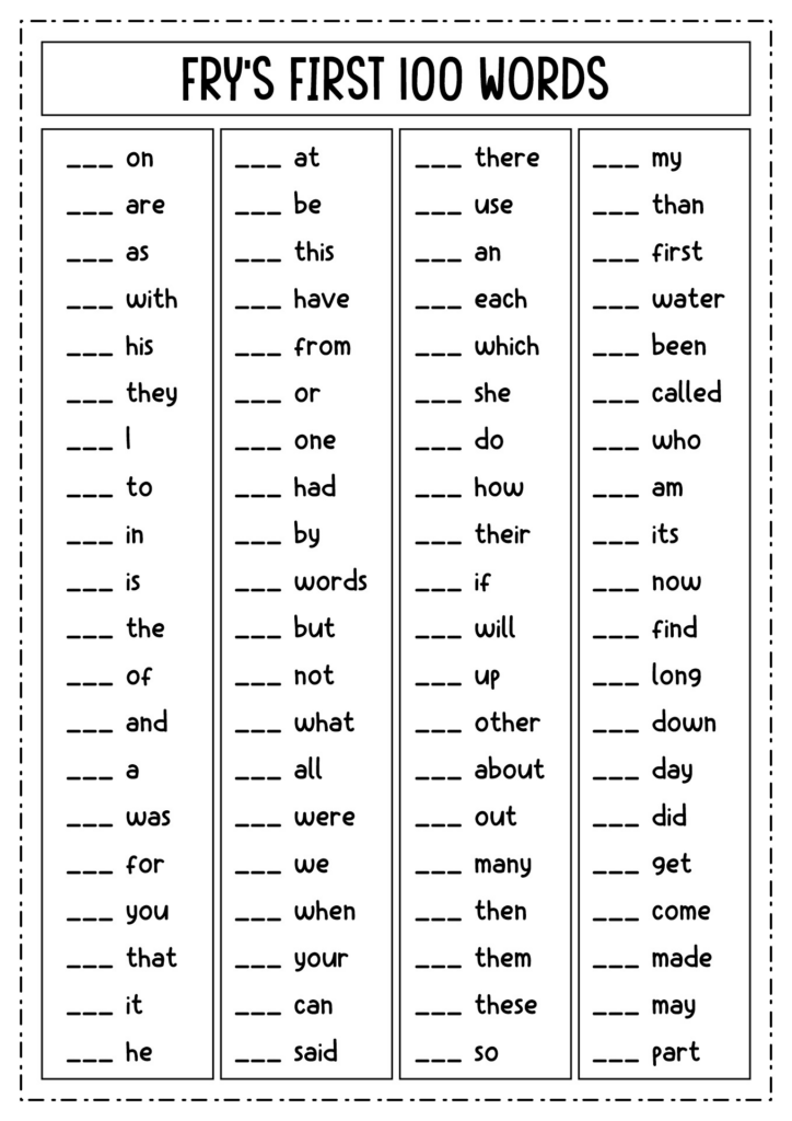 20 Fry s First 100 Words Worksheets Free PDF At Worksheeto