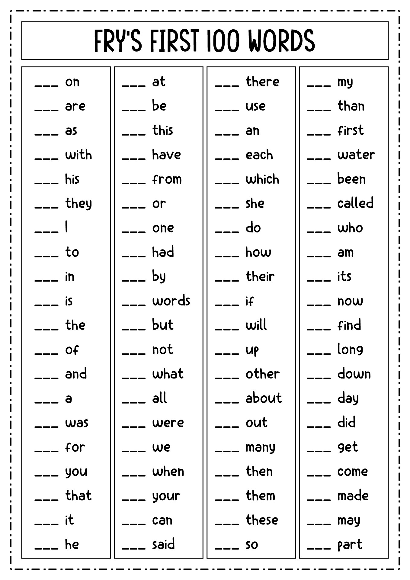 20 Fry s First 100 Words Worksheets Free PDF At Worksheeto