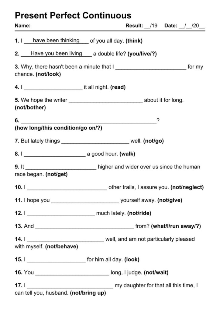 23 Printable Present Perfect Continuous PDF Worksheets Grammarism