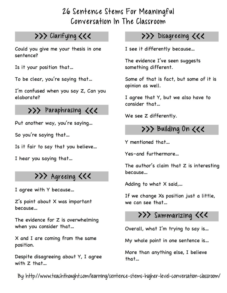 26 Sentence Stems For Meaningful Communication In The Classroom 