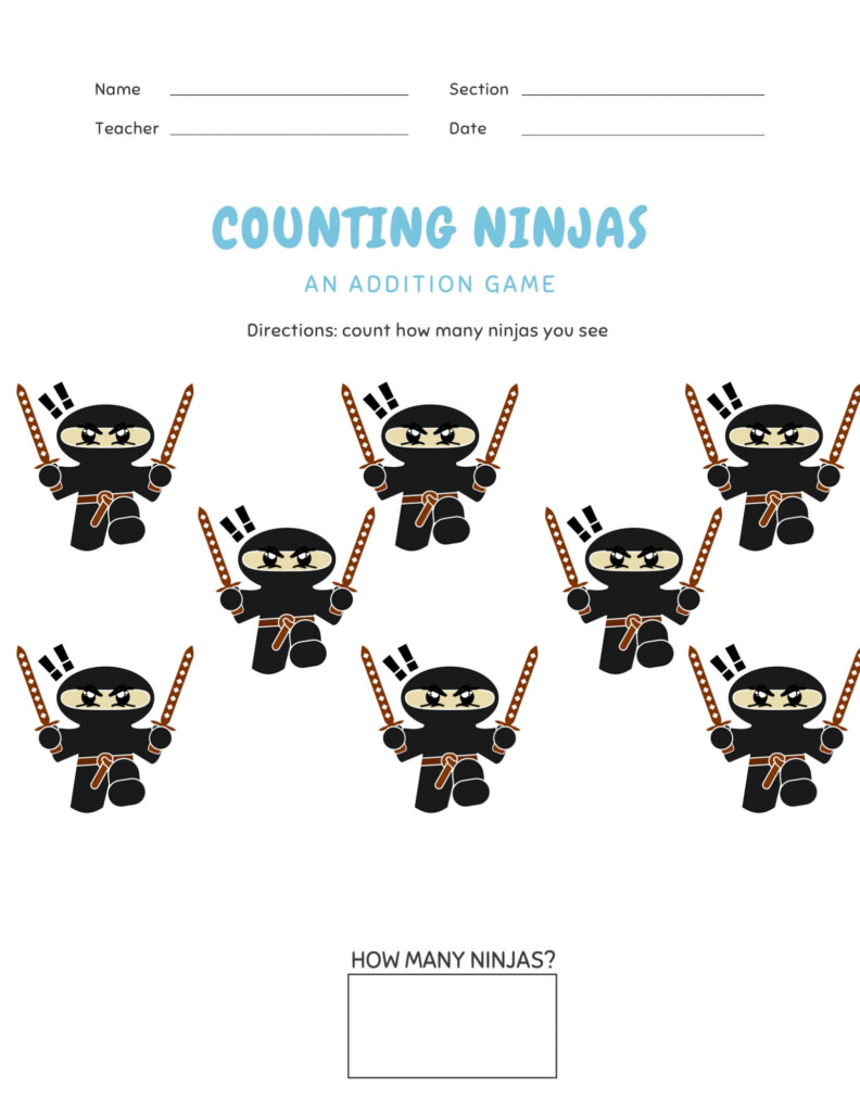 3 Page Ninja Worksheets For Kindergarten Students Etsy