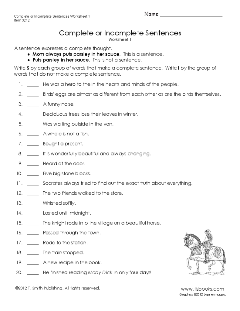 30 Complete And Incomplete Sentences Worksheets Pdf