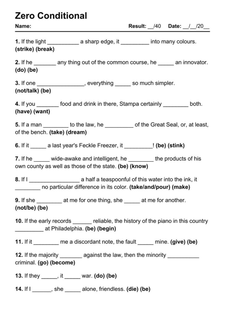 36 Printable Zero Conditional PDF Worksheets With Answers Grammarism