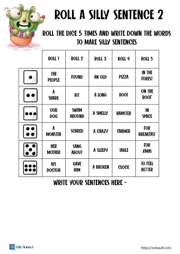 4 Silly Sentence Worksheets ESL Vault