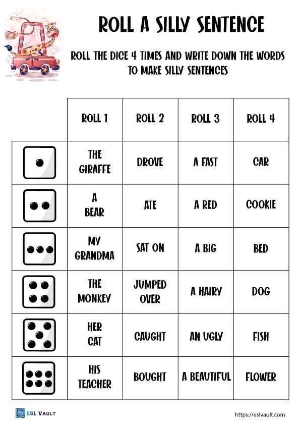 4 Silly Sentence Worksheets ESL Vault