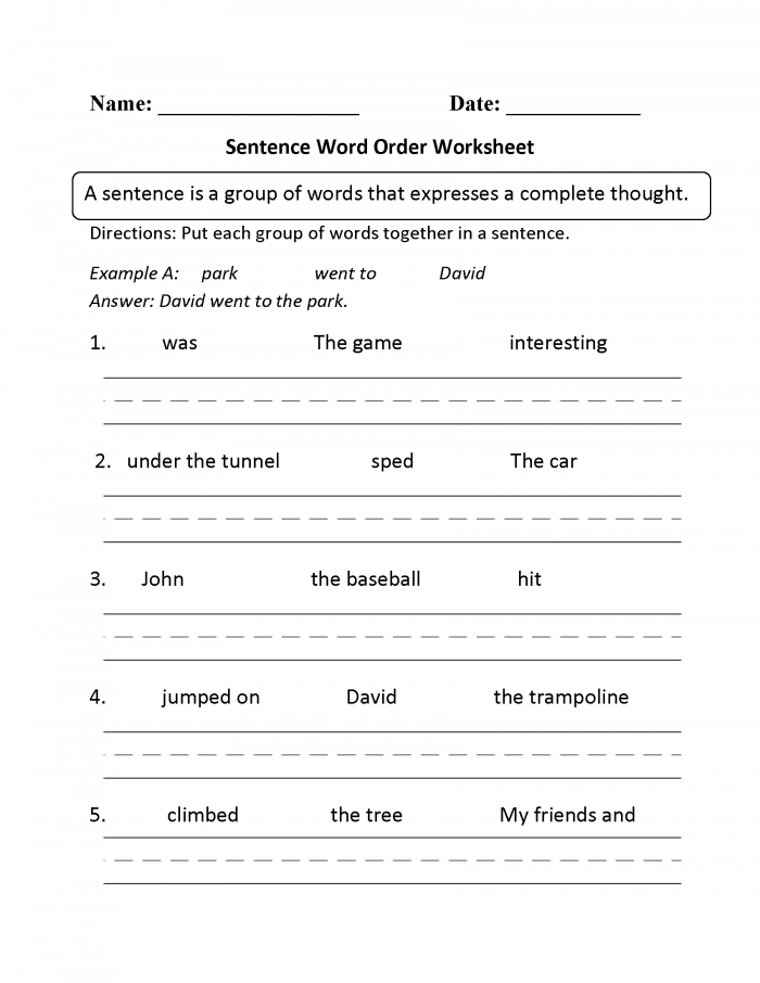 5th Grade Sentence Structure Worksheet