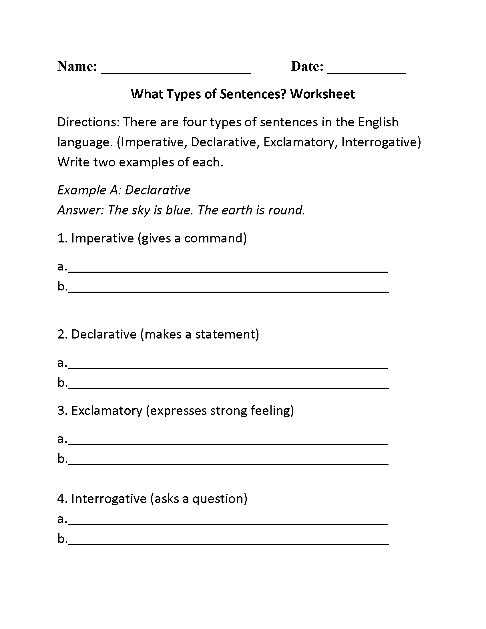 5Th Grade Sentences Worksheet