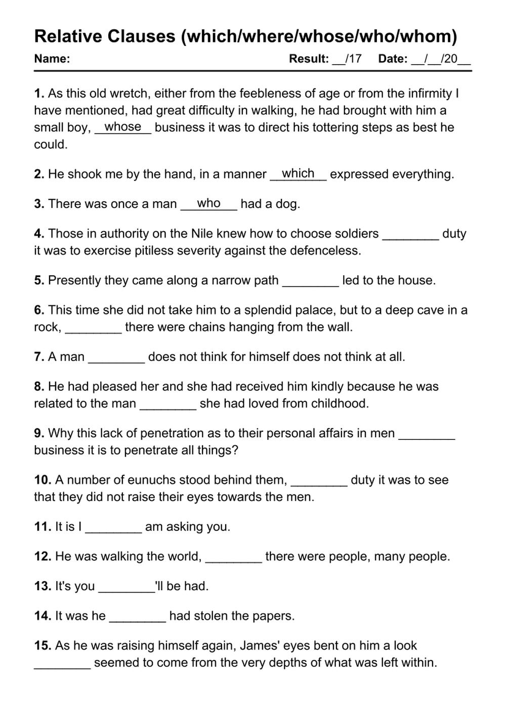 84 Printable Relative Clauses PDF Worksheets With Answers Grammarism