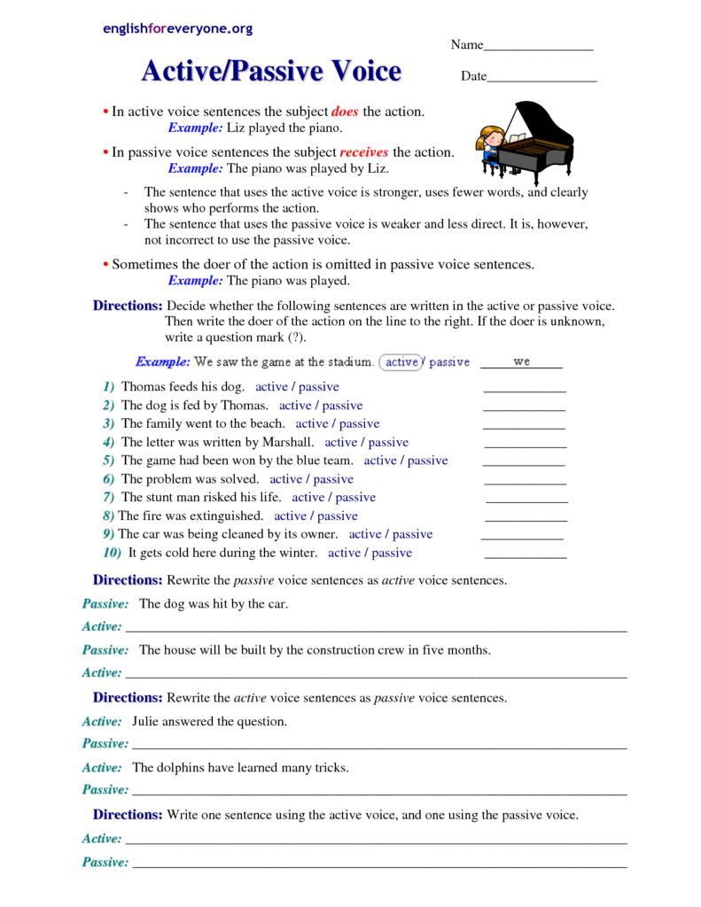 Active And Passive Voice Worksheet With Answers Grade 8 Donna Phillip 