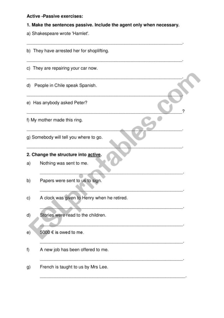 Active Passive Sentences ESL Worksheet By Gsmiles