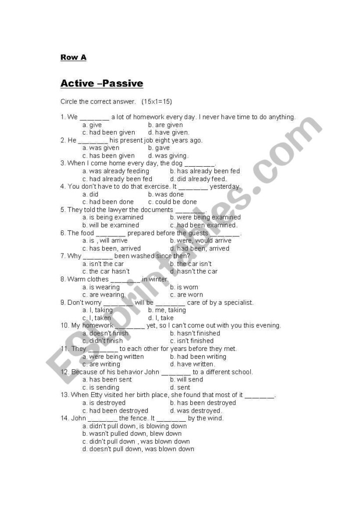 Active Passive Test ESL Worksheet By Anatavner