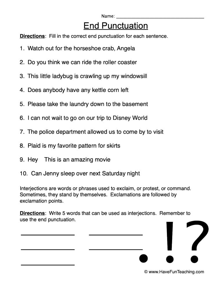 Add End Punctuation Worksheet Have Fun Teaching