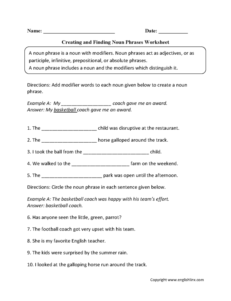 Adjective Phrase Worksheet