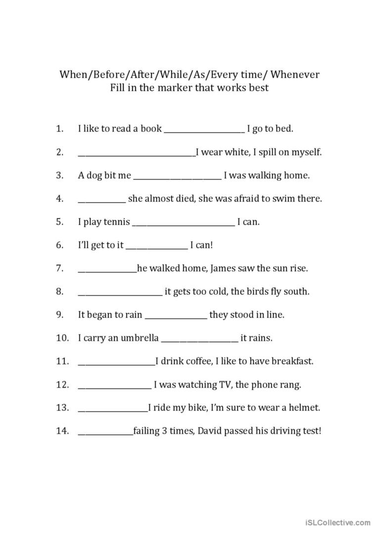 Adverb Clauses Fill In The Marker English ESL Worksheets Pdf Doc