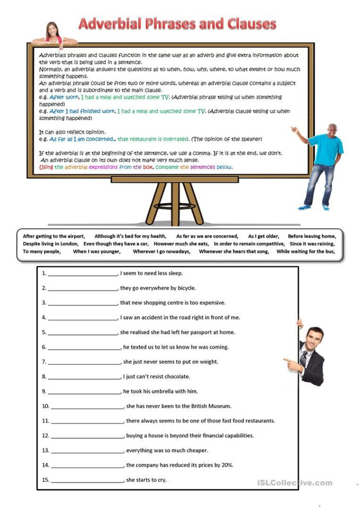 Adverbial Phrases Worksheet With Answers
