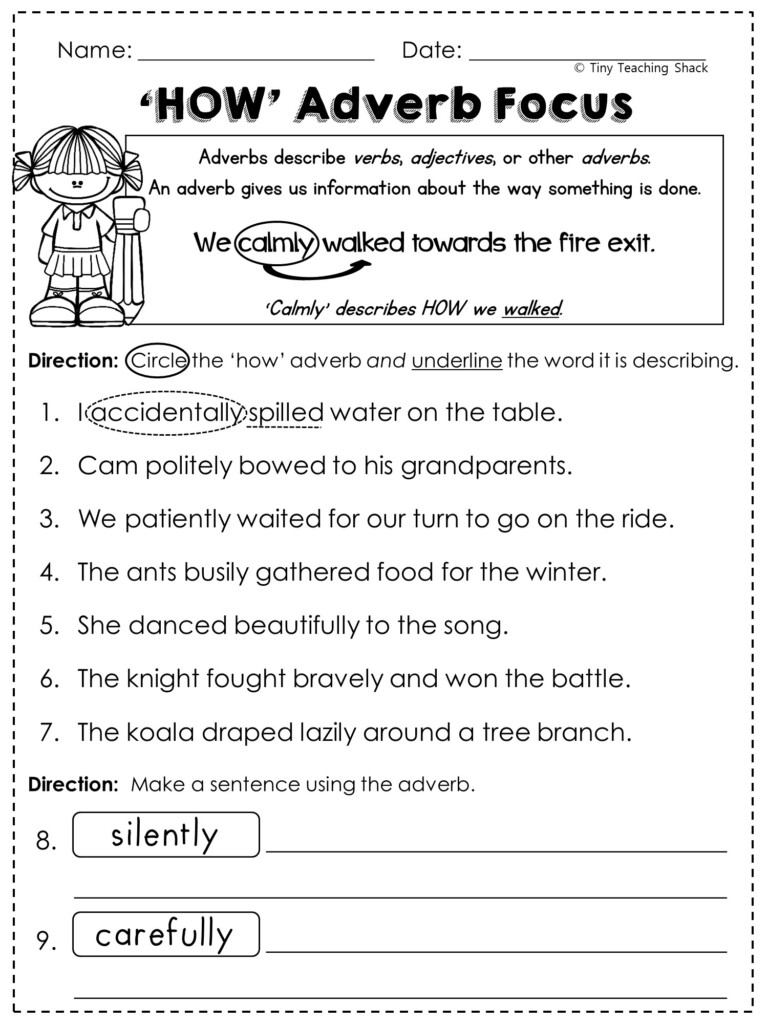 Adverbial Worksheet Grade 7