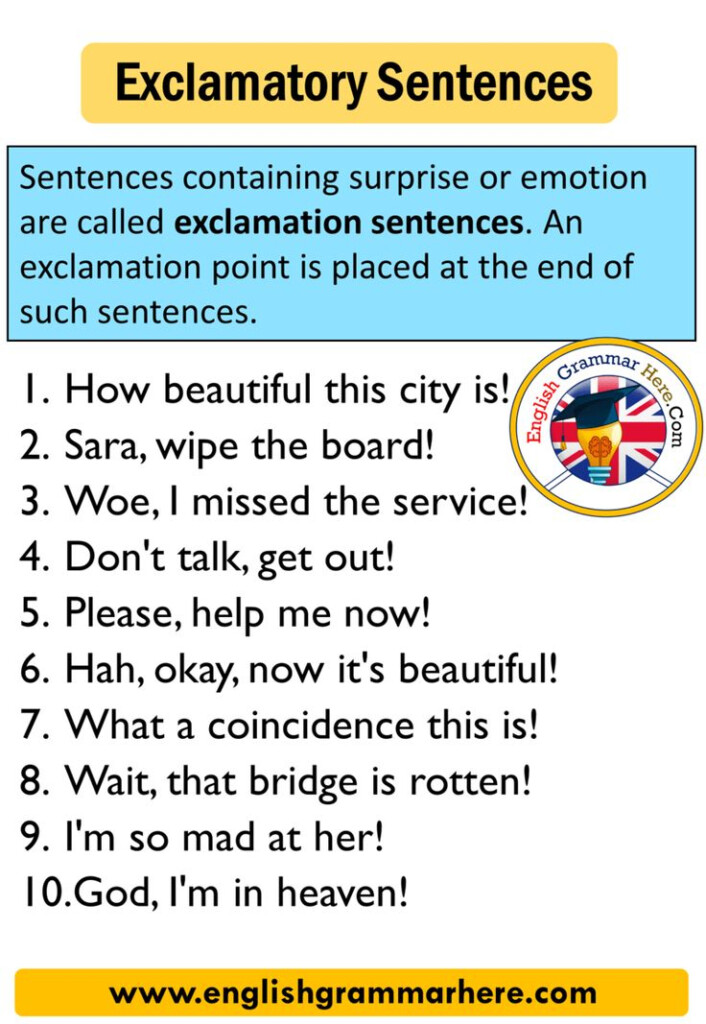 An English Speaking Poster With The Words Exclaimtory Sentences On It 