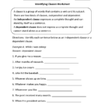 Answer Key Independent And Dependent Clauses Worksheet With Answers