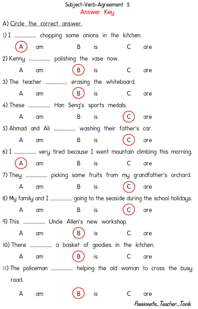 Answer Key Subject verb Agreement Worksheets With Answers