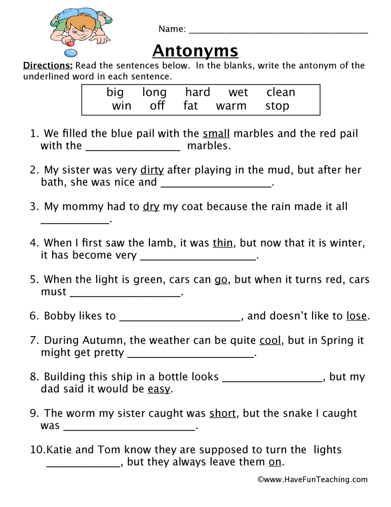 Antonym Worksheet By Teach Simple