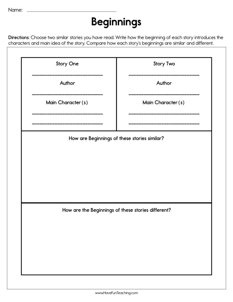 Beginnings Worksheet By Teach Simple