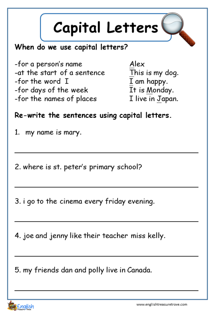 Capital Letters English Grammar Worksheet English Treasure Trove