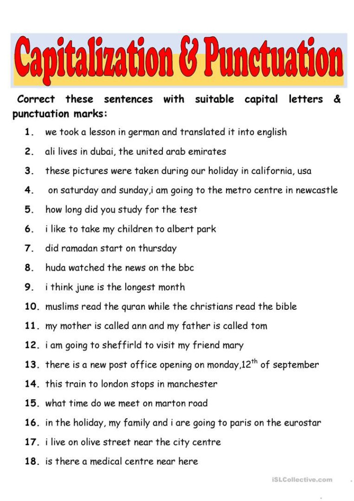 Capitalization And Punctuation Worksheets