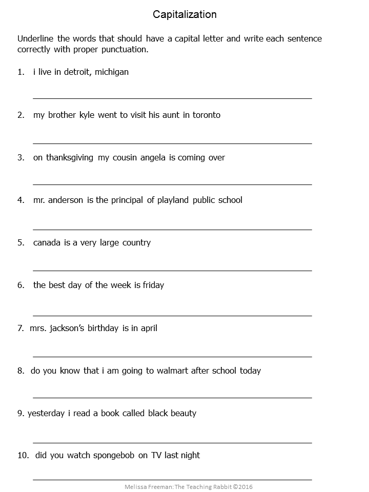 Capitalization And Punctuation Worksheets