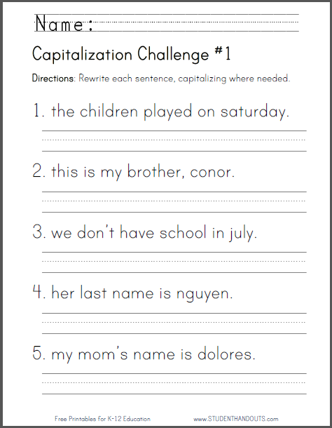Capitalization Challenge Worksheets Student Handouts