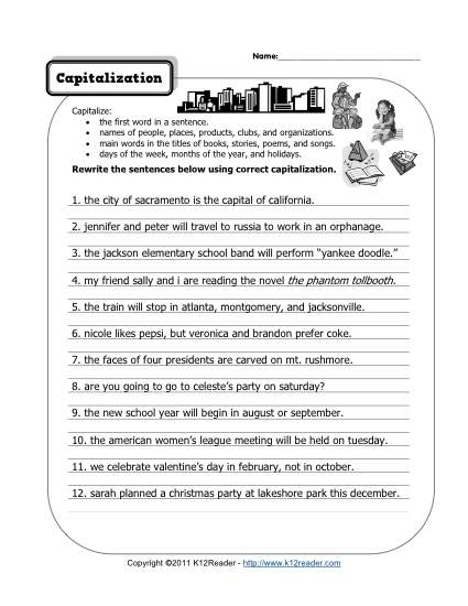 Capitalization Free Printable Punctuation Worksheets