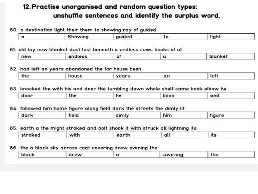 CEM Style 11 Plus English Language Grammar Shuffled Sentences 