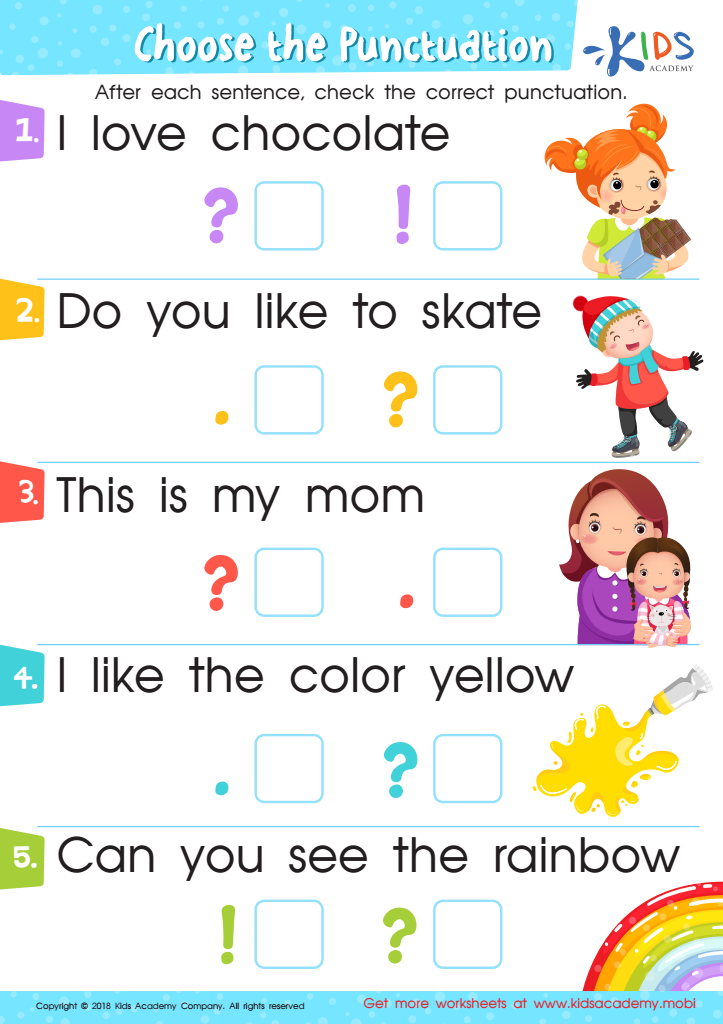 Choose The Punctuation Assessment Worksheet For Kids