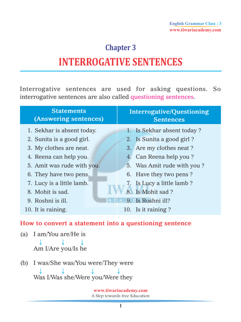 Class 3 English Grammar Chapter 3 Interrogative Sentences 2023 24 