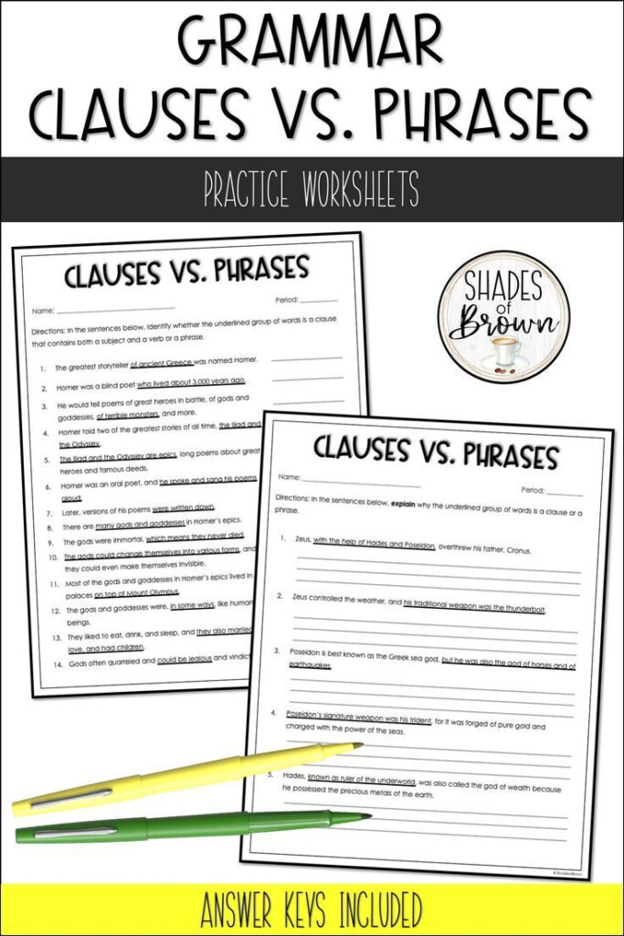 Clauses And Phrases Worksheet Answer Key