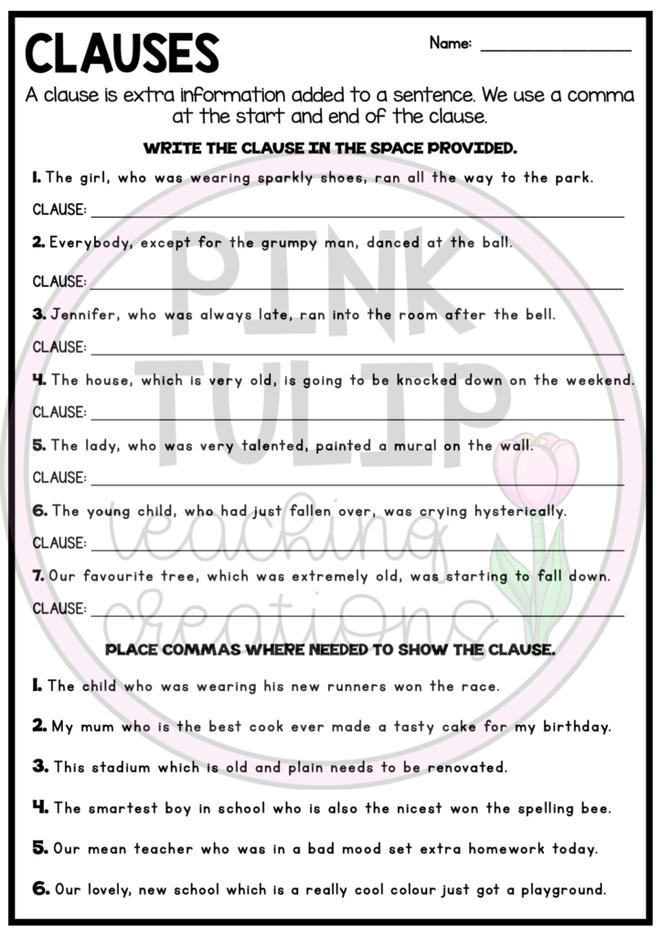 Clauses And Phrases Worksheet For Class 8